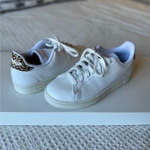 Adidas Advantage Perforated Stripe Sneaker with Leopard Detail